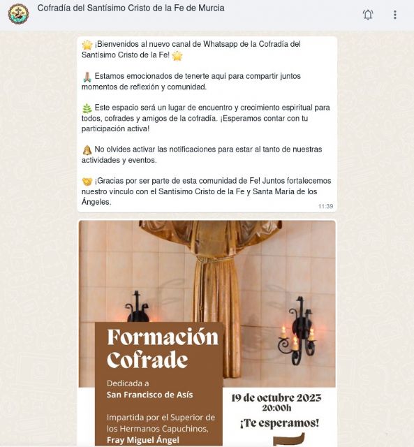 La Cofradía de la Fe de Murcia lanza su nuevo canal de WhatsApp - 1, Foto 1