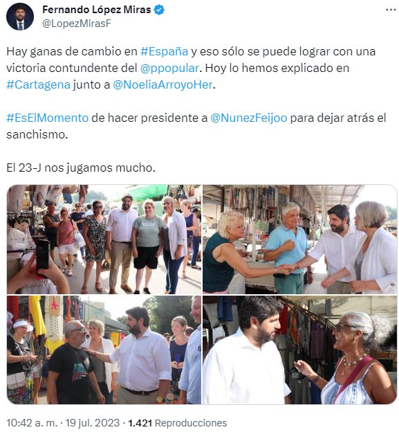 El PSOE denuncia el uso por parte de Arroyo de su coche oficial para hacer campaña junto a López Miras en el mercadillo del Cenit - 1, Foto 1