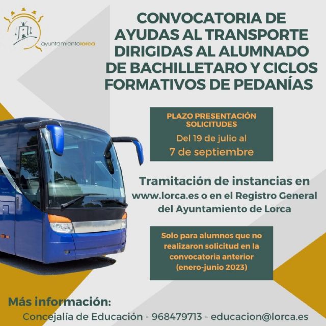 Los estudiantes lorquinos de bachillerato y ciclos formativos pueden acceder desde hoy a las ayudas al transporte - 1, Foto 1