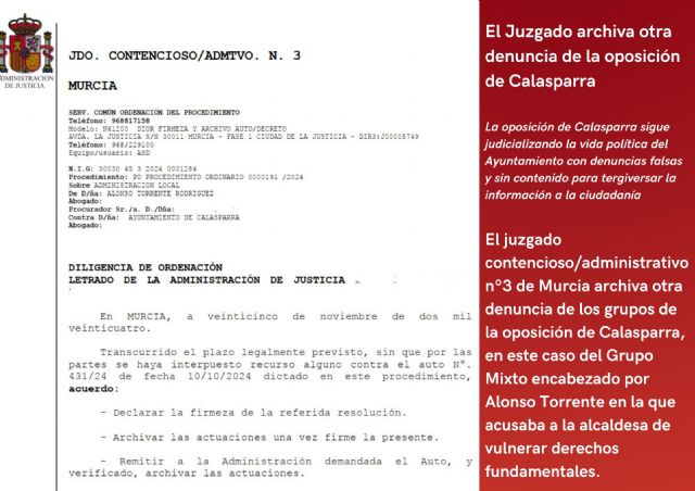 El juzgado archiva otra denuncia de la oposición de Calasparra - 1, Foto 1