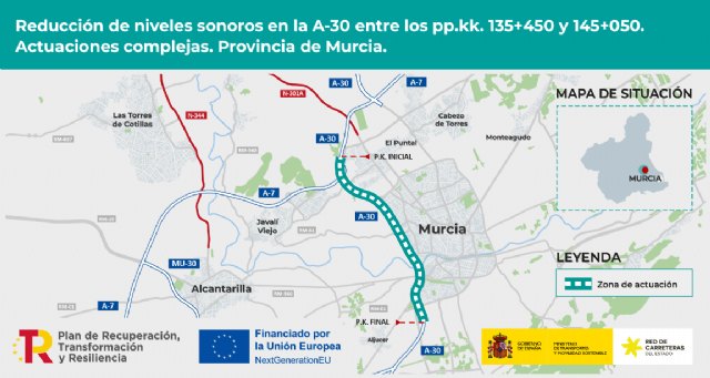 Transportes licita por 18,5 millones de euros las obras para reducirel ruido en la A-30 a su paso por la ciudad de Murcia - 1, Foto 1