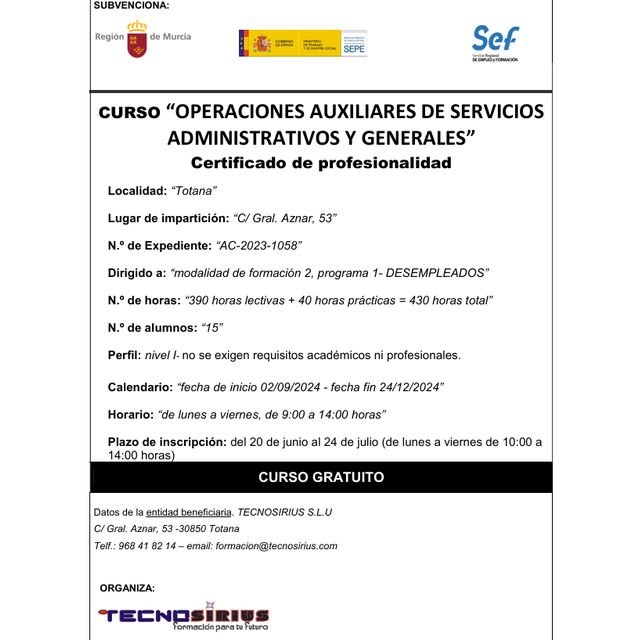 Ya puedes apuntarte al curso “operaciones auxiliares de servicios administrativos y generales”, Foto 2