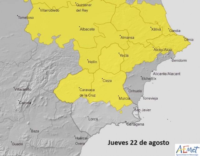 Las tormentas vuelven mañana al interior de la Región de Murcia