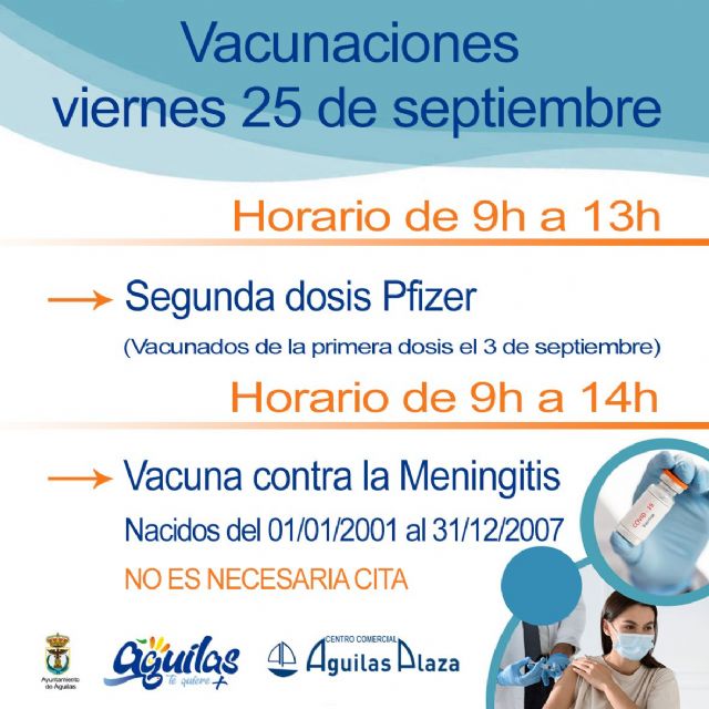 Centro Comercial Águilas Plaza acogerá el viernes una nueva jornada de vacunaciones masivas contra la COVID 19 y contra la meningitis - 1, Foto 1