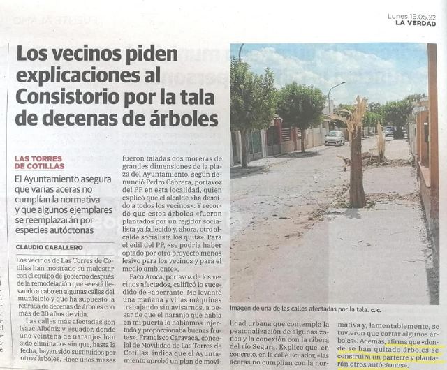 LAS TORRES DE COTILLAS / Cortan decenas de árboles en el Barrio de San José  - murcia.com