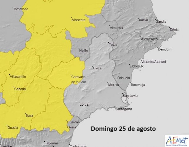 Fuertes tormentas durante la tarde del domingo en el interior de la Región de Murcia