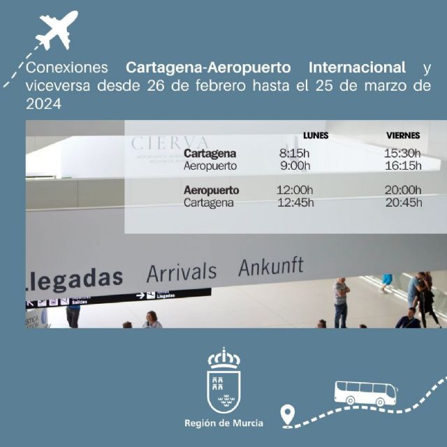 A partir de mañana comienza el nuevo horario del servicio de autobuses que conecta el Aeropuerto con Murcia y Cartagena - 2, Foto 2