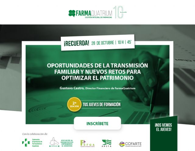 Las oportunidades en la transmisión familiar de la oficina de farmacia centran una nueva sesión de tus jueves de formación - 1, Foto 1