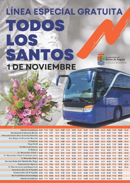 El Ayuntamiento ofrece a la ciudadanía de Molina de Segura un servicio especial de transporte urbano gratuito hacia el Cementerio Municipal con motivo de la Festividad de Todos los Santos 2024 - 1, Foto 1