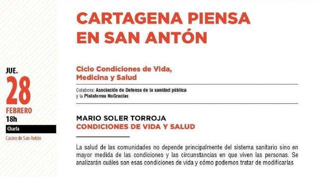 Cartagena Piensa inicia este jueves el ciclo ´Condiciones de vida, medicina y salud´ en San Antón - 1, Foto 1