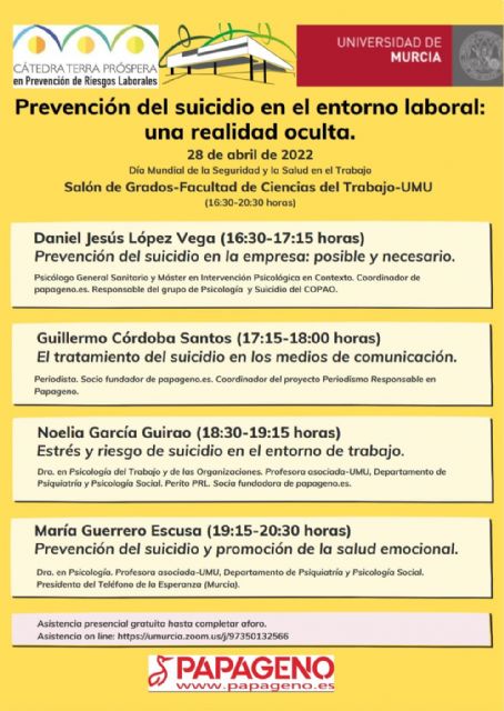 Jornada sobre la prevención del suicidio en el entorno laboral, en la Universidad de Murcia - 1, Foto 1