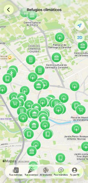 La aplicación TuMurcia incorpora un mapa de refugios climáticos para hacer frente a las altas temperaturas La aplicación TuMurcia incorpora un mapa de refugios climáticos para hacer frente a las altas temperaturas