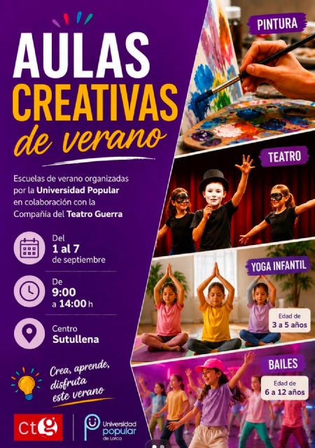 El Ayuntamiento de Lorca amplía las 'Aulas Creativas de Verano' al mes de septiembre ante la gran demanda de las familias El Ayuntamiento de Lorca amplía las 'Aulas Creativas de Verano' al mes de septiembre ante la gran demanda de las familias