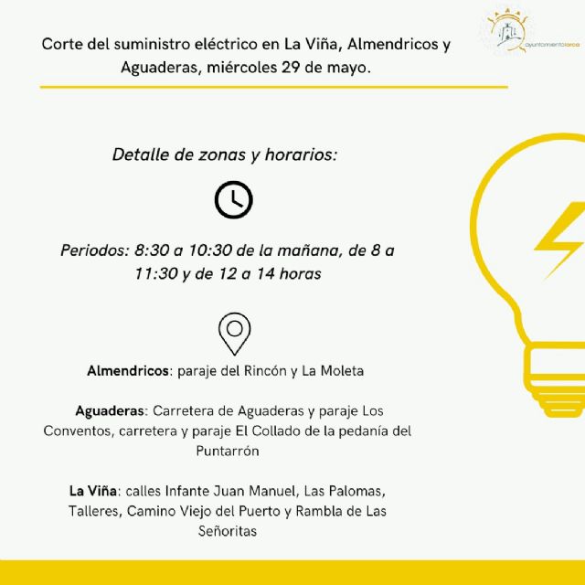 La Viña, Almendricos y Aguaderas sufrirán el miércoles la interrupción del suministro de luz por la ampliación de la red eléctrica - 1, Foto 1