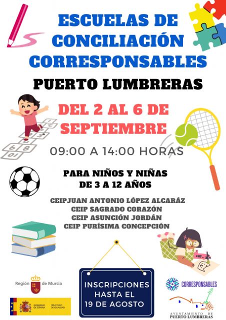 El Ayuntamiento de Puerto Lumbreras abre el plazo de inscripción para las Escuelas de Conciliación que tendrán lugar del 2 al 6 de septiembre - 1, Foto 1