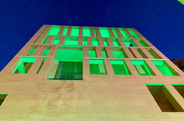 El Edificio Moneo, el Cauce del Río y el Palacio Almudí se ilu-minan de azul y verde con motivo del Día de la Retina - 1, Foto 1