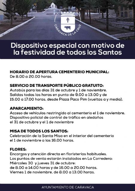 El Ayuntamientos de Caravaca habilita un servicio de autobús gratuito para facilitar los desplazamientos al Cementerio Municipal - 1, Foto 1