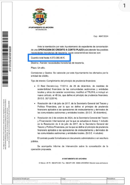 Desde el PSOE de Archena denunciamos la preocupante situación financiera del municipio provocada por la gestión del Partido Popular - 1, Foto 1