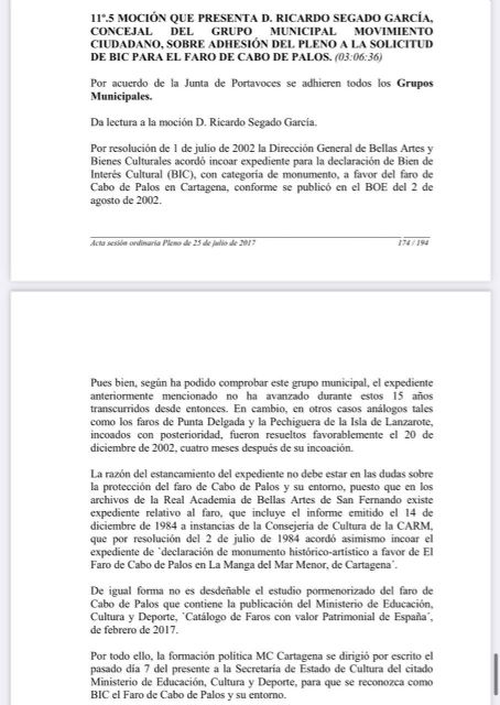 El BOE publica la incoación del expediente del Faro de Cabo de Palos como BIC, que solicitó MC en el Pleno - 4, Foto 4