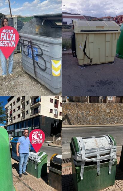 La campaña del psoe de puerto lumbreras ¨aquí falta gestion¨ pone de manifiesto el mal estado y suciedad de los contenedores - 1, Foto 1