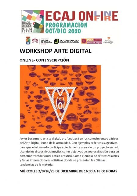 La Concejalía de Juventud comienza el miércoles 2 de noviembre, dentro del programa On-Fire del Espacio de Creación Artística Joven ECAJ, las sesiones formativas de Arte Digital - 1, Foto 1