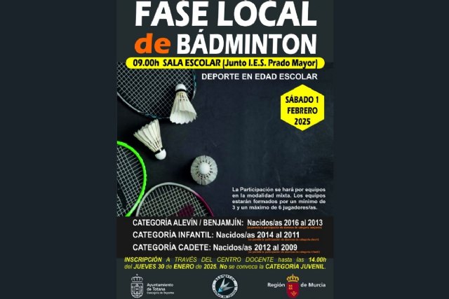 La Sala Escolar acoge mañana la Fase Local de Bádminton de Deporte Escolar, Foto 1