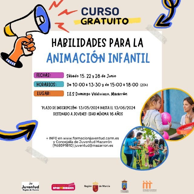 La Concejalía de Juventud de Mazarrón lanza el curso Habilidades para la Animación Infantil - 1, Foto 1