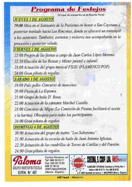 El traslado de San Cayetano inicia mañana las fiestas de los Rincones - 2, Foto 2