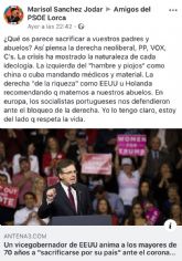 El PP de Lorca exige una rectificacin pblica inmediata del PSOE lorquino y de su diputada nacional, tras acusar de genocidas a PP, Vox y Ciudadanos
