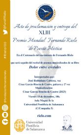 Proclamadas las obras finalistas del XLIII Premio Mundial de Poesa Mstica Fernando Rielo