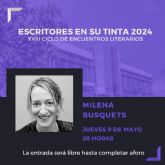 Milena Busquets clausurar Escritores en su tinta el prximo jueves 9 de mayo