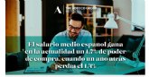 El salario medio espanol gana en la actualidad un 1,7% de poder de compra, cuando un ano atrs perda el 1,4%, segn Adecco