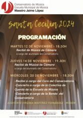 El Conservatorio de Msica Maestro Jaime Lpez de Molina de Segura ofrece varias actividades, del 12 al 20 de noviembre, en honor a Santa Cecilia, patrona de la msica