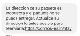 CONSUMUR alerta de un sms fraudulento, que suplanta a Correos y nos informa de una supuesta entrega fallida