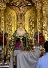 Religión . Sevilla . Monseñor José Ángel Saiz Meneses al inicio de la misa bendijo las obras de la restauración de la  Real Ermita de San Gregorio y las capillas laterales de las hermandades de la Soledad y de la Vera-Cruz