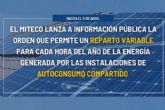 Transicin Ecolgica y el Reto Demogrfico lanza a informacin pblica la orden que permite un reparto variable para cada hora del ano de la energa generada por las instalaciones de autoconsumo compar