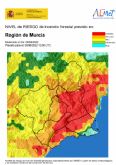 El nivel de riesgo de incendio forestal previsto para hoy jueves, 9 de junio, es extremo en Vega Alta-Ricote-Murcia y muy alto ó alto en el resto de la Región