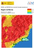 Riesgo extremo o muy alto de incendios forestales en la prctica totalidad de la Regin de Murcia