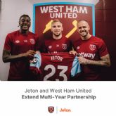 Jeton y el West Ham United alcanzan un acuerdo de patrocinio multianual