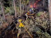 Efectivo adscrito al Plan Infomur trabaja desde anoche en la extinción de un incendio forestal declarado en la Sierra de Altaona (Murcia)