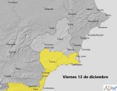 Aviso amarillo por lluvias y tormentas durante la prxima madrugada en el litoral de la Regin de Murcia