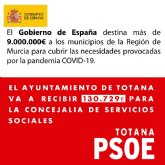 El Ayuntamiento de Totana va a recibir 130.729 € del Gobierno de España para cubrir necesidades sociales urgentes ante el Covid19