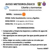 El Ayuntamiento de Lorca activa el Plan INUNLOR en fase de Preemergencia ante el nivel naranja por lluvias y tormentas