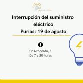 Corte del suministro eléctrico en Purias el próximo lunes, 19 de agosto