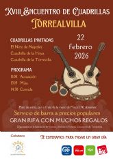 La pedanía de Torrealvilla acogerá este domingo 22 de febrero el XVIII Encuentro de Cuadrillas La pedanía de Torrealvilla acogerá este domingo 22 de febrero el XVIII Encuentro de Cuadrillas