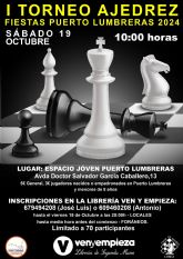 La primera edicin del Torneo de Ajedrez 'Fiestas de Puerto Lumbreras' tendr lugar el sbado, 18 de octubre, en el Espacio Joven del municipio