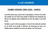 Cambio horario en la línea de autobús Cieza - Murcia