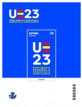 El Ministerio de Exteriores y Correos presentan el sello dedicado a la Presidencia española del Consejo de la UE