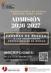 El Conservatorio de Música Maestro Jaime López de Molina de Segura abre el proceso de admisión y matriculación para el curso 2026-2027 El Conservatorio de Música Maestro Jaime López de Molina de Segura abre el proceso de admisión y matriculación para el curso 2026-2027