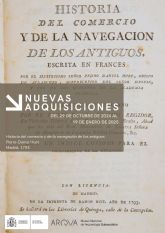 El Museo Nacional de Arqueología Subacuática ARQVA exhibe el libro del siglo XVIII ´Historia del comercio y de la navegación de los antiguos´